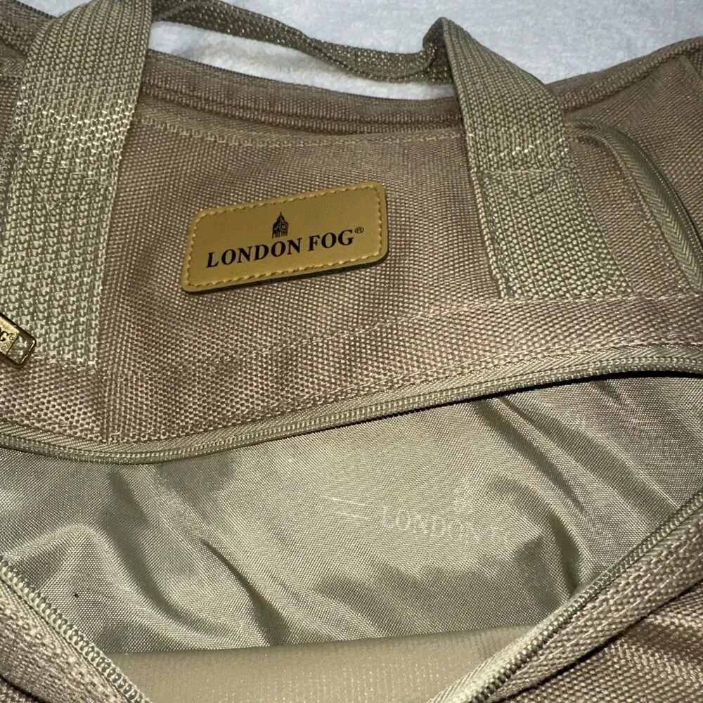 London Fog Messenger Laptop Bag Khaki Canvas W/Shoulder Strap 4 Zipper Pockets